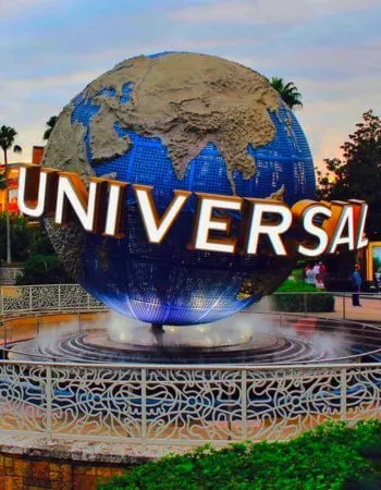 Universal Studios Orlando globe. Complete Universal vacation packages: park tickets, resort booking, and car rental.