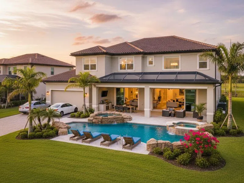 Casa de vacaciones familiar espaciosa en Orlando, con gran patio trasero, piscina privada y área de ocio completa.