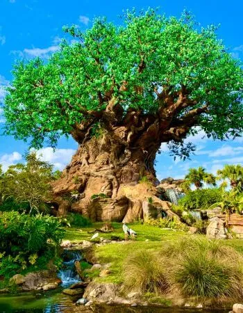 A icônica Árvore da Vida no Disney's Animal Kingdom, com entalhes intrincados de mais de 300 espécies de animais.
